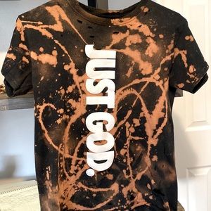 Graphic distressed and bleached short sleeve tshirt ‘just God’ writing
